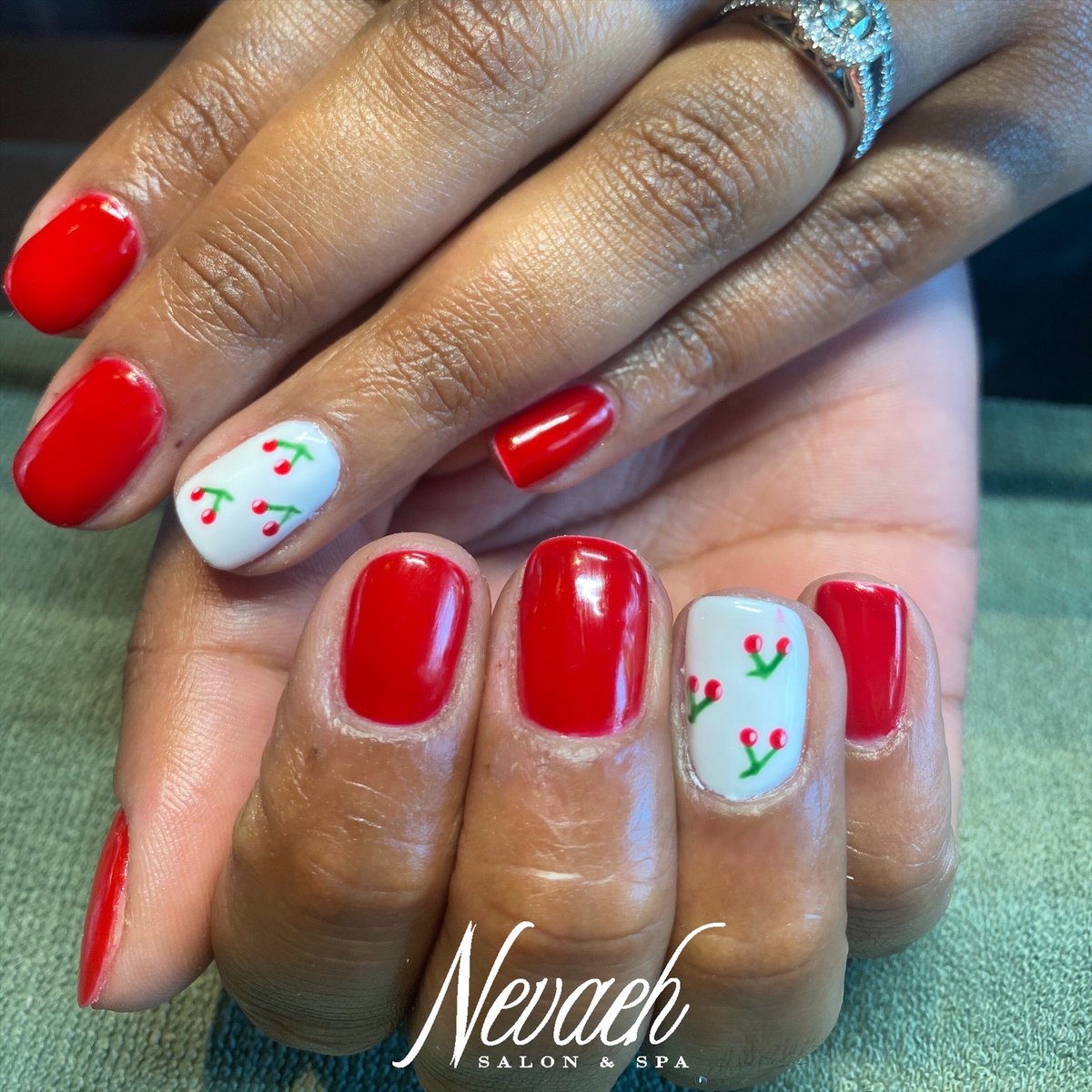 Sweet little cherries to go with the perfect cherry red polish!
Gel polish manicure by Courtney 🍒🍒

#nevaehsalonspa #nevaehsalonspaminerva
#nailsnailsnails #nailedit #nailart #nailartist 
#nailtrends #cutenails #nailwow #naildesign 
#minervanails #minervasalon #ohionails