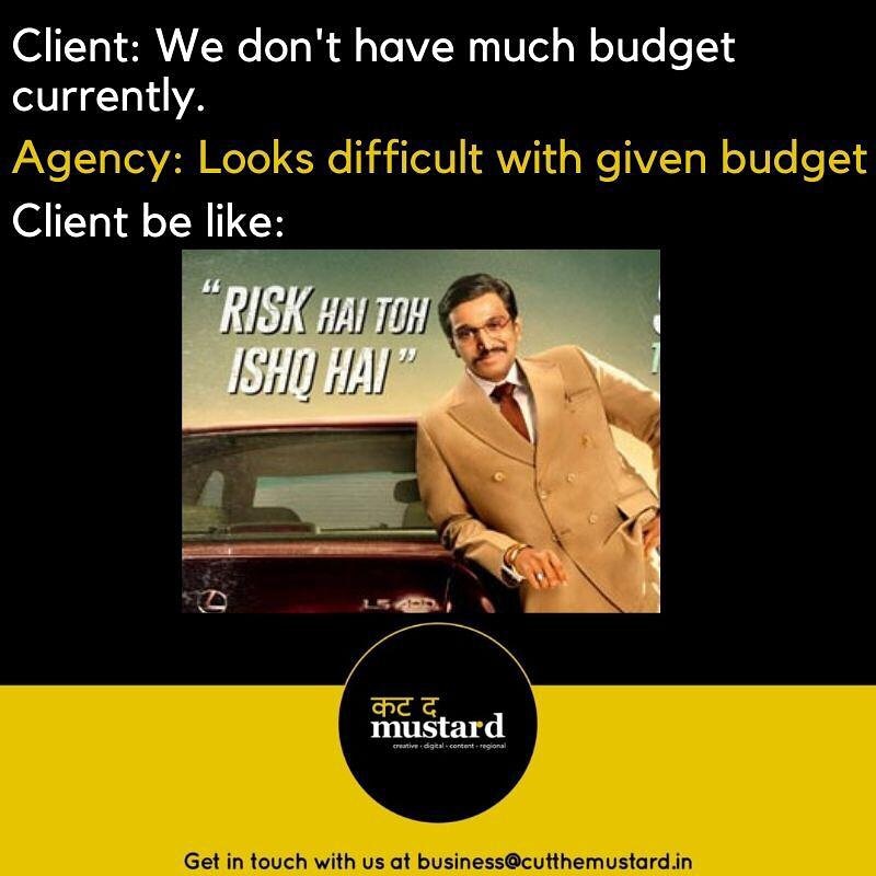Vcutthemustard_'s tweet photo. How many of you can relate with thisπππ?
.
.
#clientagencyrelationship #client #clientlove #advertisingagency #scam1992 #scam1992theharshadmehtastory https://t.co/j0XgAy4Dj5