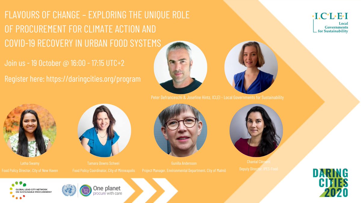 Register now &amp; explore with us the unique role of procurement for #climateaction and #COVIDー19 recovery in urban #food systems: bit.ly/2HbpoCo 

With speakers from New Haven, Minneapolis, Malmö and IPES-Food #procurement #daringcities #resilience #sustainablecities 🥦