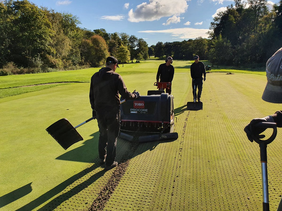 AndriPepke's tweet photo. Got the course greens cored on monday and tuesday. Thursday we start the new putting green project. Lift the turf and lay it down another spot, so it is ready for the shapers on monday. https://t.co/SB0FdRV2XX