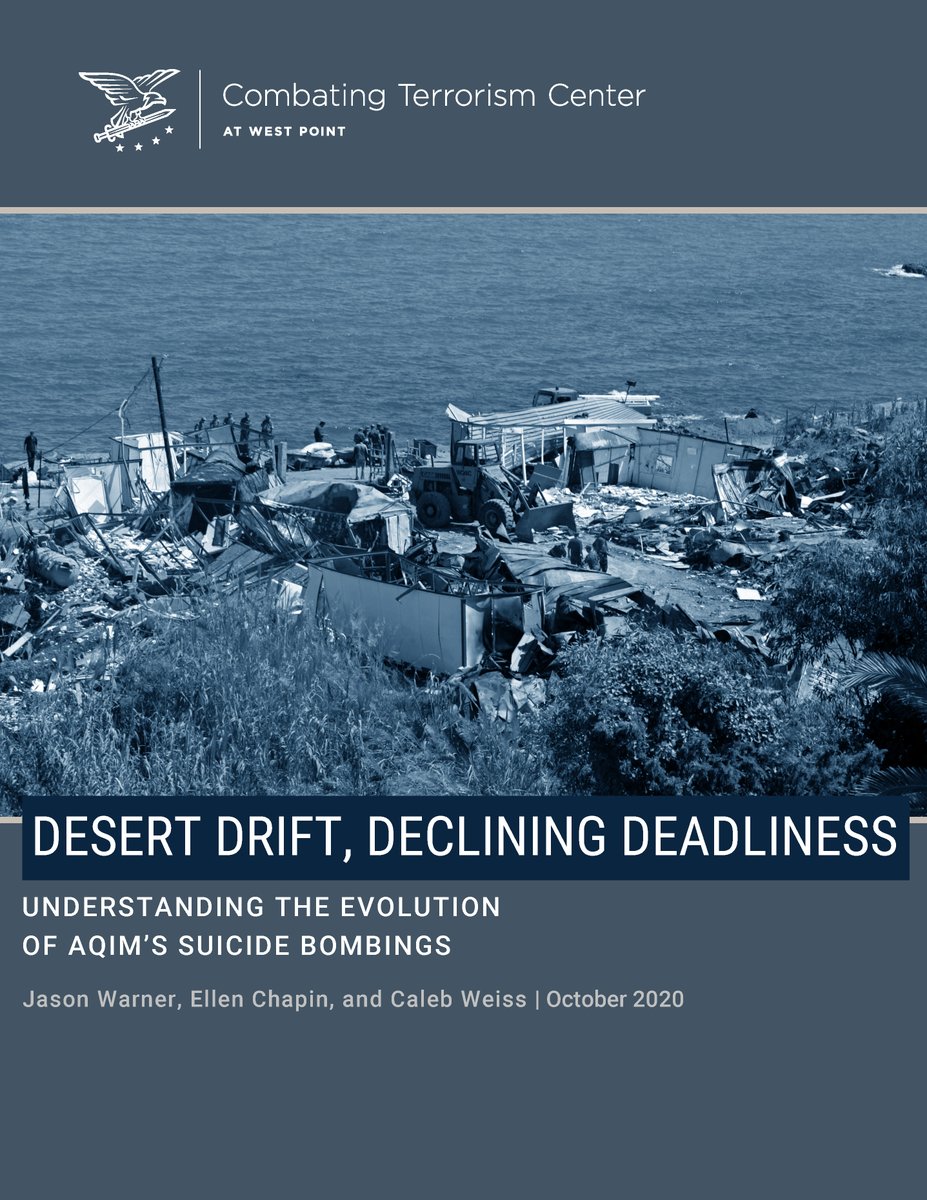 New CTC major report by Jason Warner (@warnjason), Ellen Chapin (@ejc5ys) & Caleb Weiss (@weissenberg7) examines the trajectory of violence of al-Qa`ida in the Islamic Maghreb through the lens of its use of suicide bombings. (thread)
ctc.usma.edu/desert-drift-d…