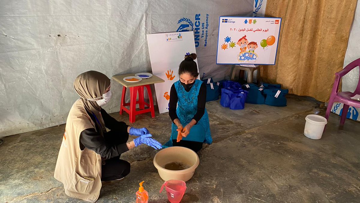 NRC_Norway's tweet photo. Teaching children how to wash their hands helps save lives. It can also be fun! Thanks to @Sida, #refugee children living in Bekaa, #Lebanon, received soap, face masks, colouring books and crayons this #GlobalHandwashingDay. https://t.co/TsaSS42jKx