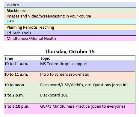 Georgian_CTL's tweet photo. Good morning @georgiancollege faculty! It’s Thursday! Already! #loveshortweeks
We hope you can join us in some PD to learn about MSTeams, @screencasto , BB, and mindfulness with #GCat3 https://t.co/eweQ7LeKIF