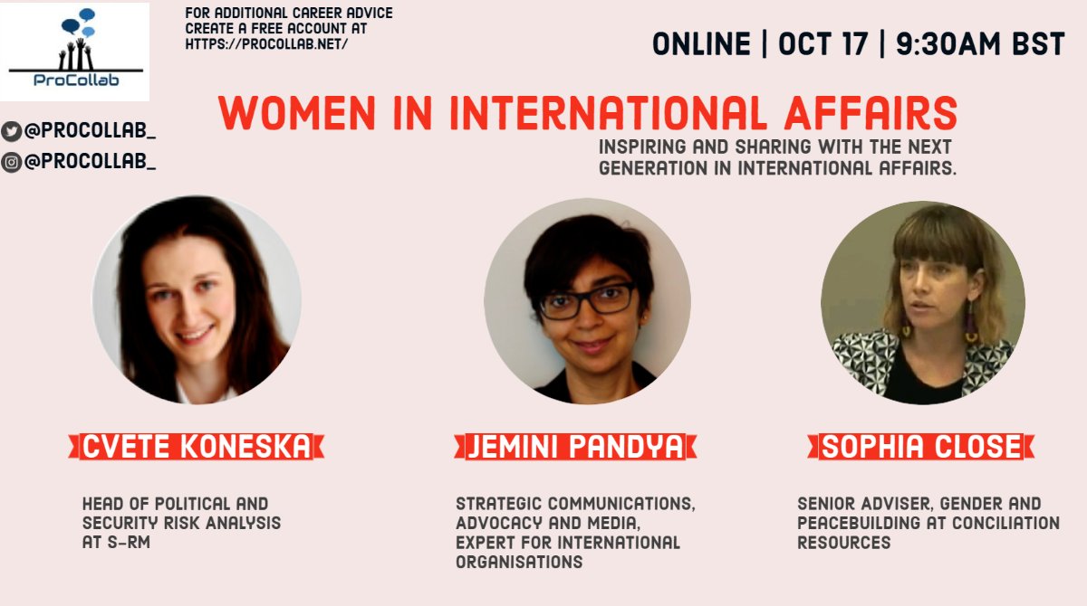 ProCollab_'s tweet image. We&apos;re excited about our upcoming &quot;Women in International Affairs&quot; event! Featuring speakers Cvete Koneska, Jemini Pandya and Sophia Close it will prove to be an experience that inspires the next generation in international affairs. #career #ThursdayMotivation #career #graduate