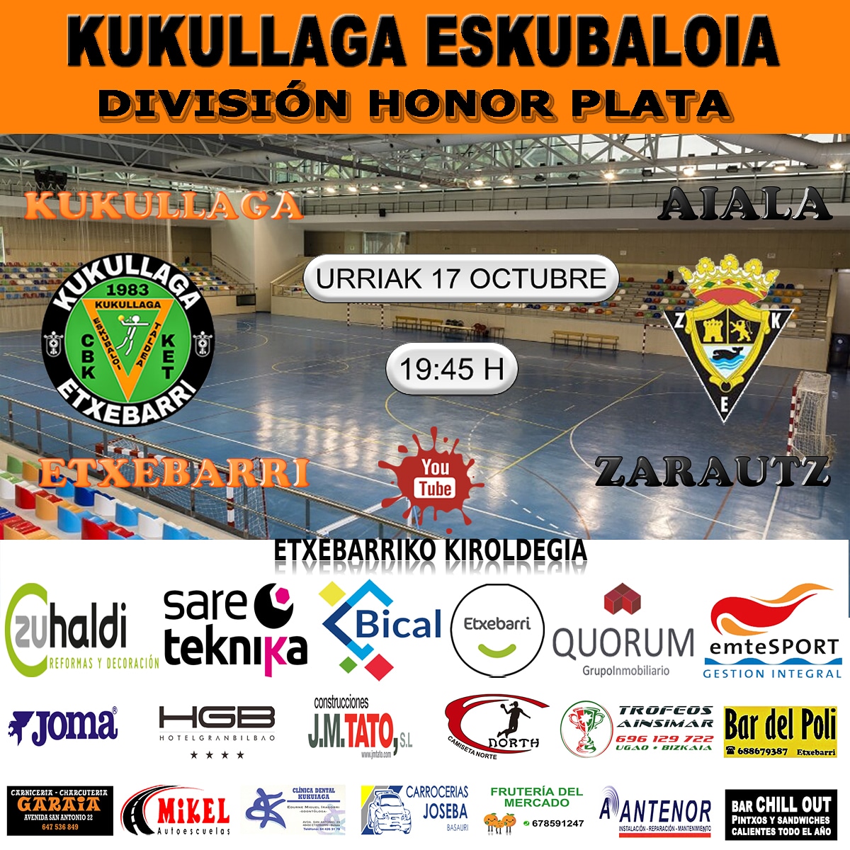 #DhplataFem <a href="/RFEBalonmano/">RFEBalonmano</a> <a href="/fvbm/">fvbm/bef</a>
🤾 Kukullaga <a href="/EtxebarriBizi/">Etxebarri Bizi</a>🆚 Aiala <a href="/zkeskubaloia/">Zarauzko Eskubaloia</a>
🎥 Streaming YouTube
📅 Sábado 17 Octubre
🕠19:45h
youtu.be/FQbxAerGan4