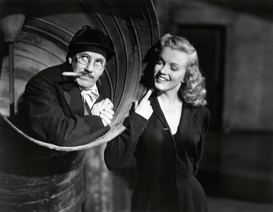 1949 — #MarilynMonroe and #GrouchoMarx in a publicity photo for Love Happy.