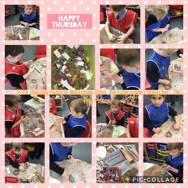 OLCAFenton's tweet photo. Clay school in Reception class ... making crowns for the The Frog 🐸 Prince 👑 @BCBfestival https://t.co/975cGrftme