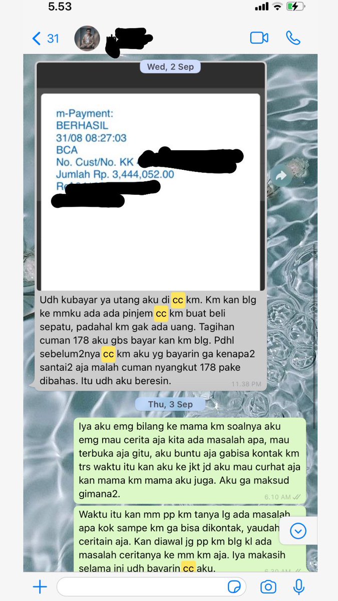 Lucunya dia bisa lunasin CC tapi ga ada kasih nafkah aku, ga ada kirimin aku uang atau gmn. Malah pake bahas tagihan CC ku yg dibayarin sm dia. Tbh, aku bkn typical org yg suka pake CC. Aku beli barang pake CC jg dia yg tawarin krn dia yg mau beliin, tp kok malah diungkit2 gini