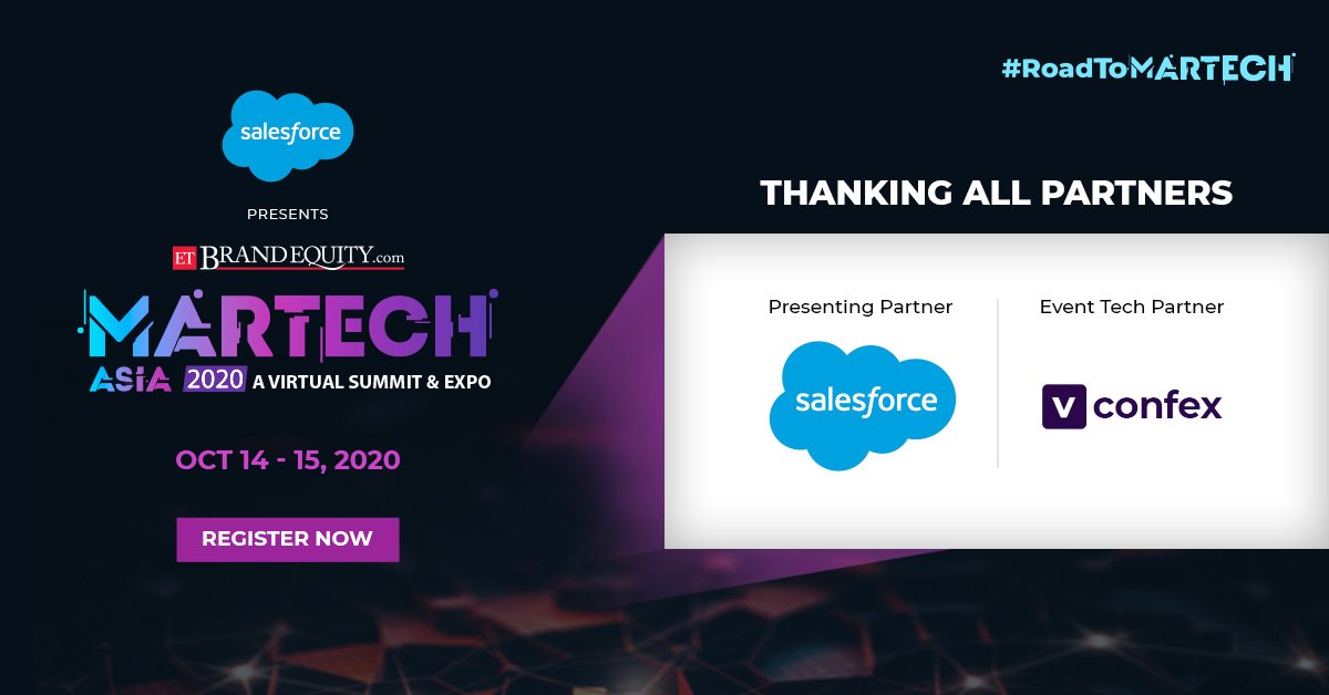 ETBrandEquity's tweet photo. #RoadToMartech
A big thanks to our diligent audience wonderful speakers and amazing partners of Martech Asia 2020.
Presenting partner- @salesforce
Event tech partner- @vconfex
Watch on Demand: https://t.co/UqxZAWqySE https://t.co/xfISxpoeed