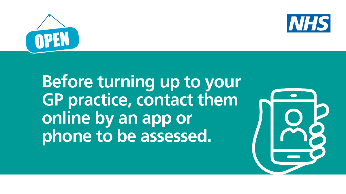 Contact your GP practice online, by an app or by phone.
☎️ 💻 

If appropriate, you will receive advice or care via video or over the phone. #HelpUsHelpYou