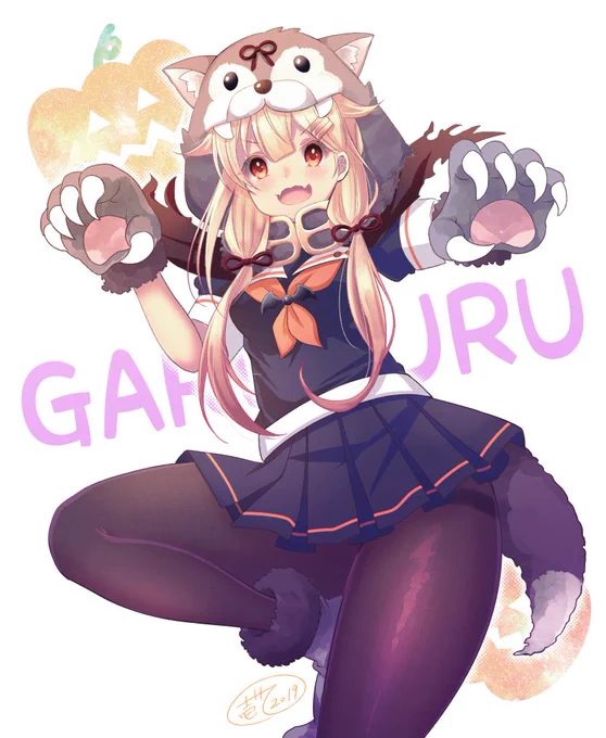 今月ハロウィンだし、がるる～な夕立ちゃん再掲?タイツ差分のオマケ付き? #艦これ 