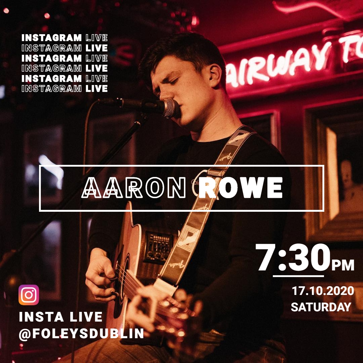 📲 Live music @ Foley's 📲 

Aaron Rowe - Saturday 17/10 - 7:30pm -insta live @ foleysdublin!

#foleysbar #foleysdublin #aaronrowe #instagramlive #livemusic #Saturday #virtualpub #virtualsession #isolationsession #quarantine #quarantineparty #covid19 #staysafe #lockdown2020