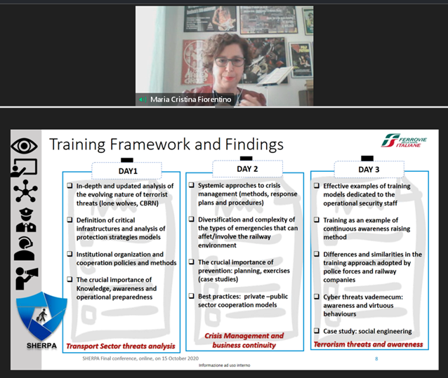 RailSecurityUIC's tweet photo. Maria Cristina Fiorentino @fsitaliane shares the key findings from the 3-day international training that took place during the #SherpaRailProject. Employee security awareness is key for all security issues. #PublicSpaceProtection 👨🏫🚄🚉🔑 #rail @uic https://t.co/IXV9sh6Toq