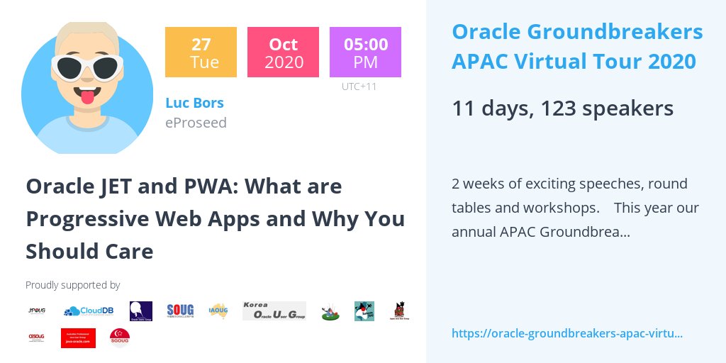 lucb_'s tweet image. Happy to be able to talk about 2 of my favourite topics at the Oracle GB APAC Virtual Tour 
#oraclegroundbreakersapacvirtualtour2020
@groundbreakers
