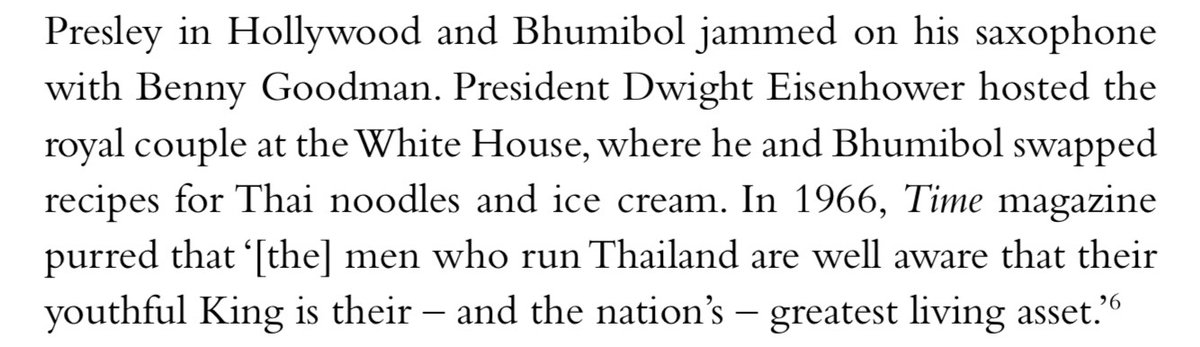 The previous untouchability of the Thai monarchy is also a story of Cold War power plays. Washington feted the royals on grand US tours as a conservative bulwark against the rise of Communism elsewhere in the region (Thailand also hosted Vietnam war US bomber bases). (8/10)