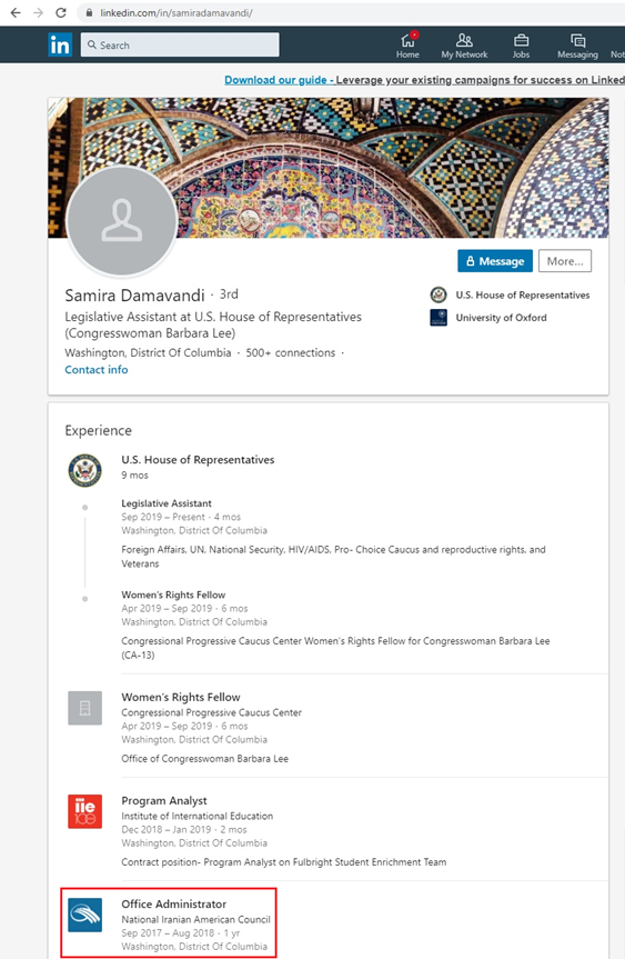21) @samira_says is a permanent Legislative Assistant in the Office of  @RepBarbaraLee.That could potentially give her (and the regime in Iran) access to U.S. citizens' data.That is actually quite dangerous.
