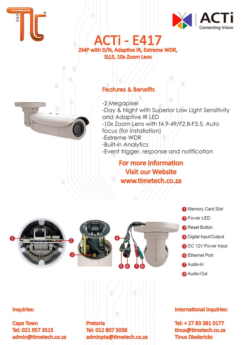 timetechsa's tweet image. **ACTi**
Introducing the new E417 for all your optical needs
#timetech#ACTi#E417