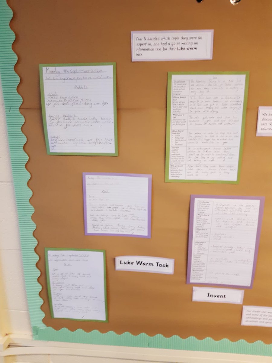 Benjamin_Adlard's tweet photo. Their display shows the whole Talk for Writing process from the luke warm task to the independent final write #talkalotschool #imitate #innovate #invent #independentwrite @Talk4writing https://t.co/IZTwIwT54f