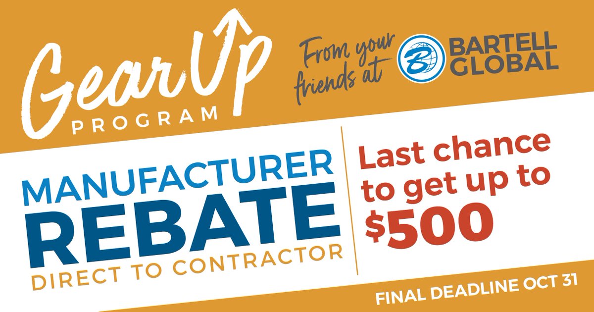 bartellglobal's tweet photo. Heads up! Our AMAZING Gear Up program is coming to a close. But you still have time to get up to $500 cash-back on your equipment purchase! Call your #BartellGlobal dealer today. Program Ends OCTOBER 31, 2020!! 
Click here for more info… https://t.co/iiicS0vrGn https://t.co/enoe29Qqca