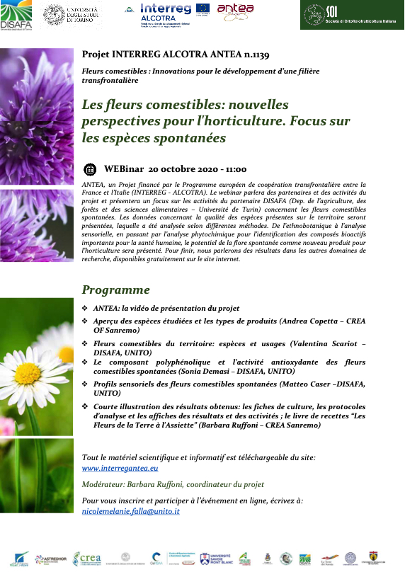 cersaa_news's tweet photo. Il 20/10/2020 webinar sui fiori eduli nell'ambito del progetto @interregantea #interreg #itafra #fiori #eduli #fleurs #comestibles @pc_maritime https://t.co/GzHsaeEk7I