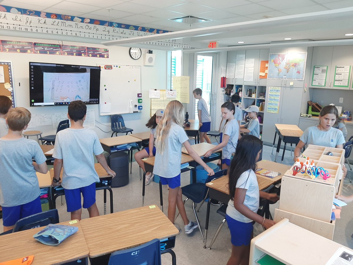 MisterBen20's tweet photo. Design 3/5 (paired desks) went into place Wednesday.  Students are finding the translation of a scaled plan to reality challenging, but the learning is there and revisions will be made. #CISinspires @cayintschool @luke_meinen_ https://t.co/RPEuGfbZBz