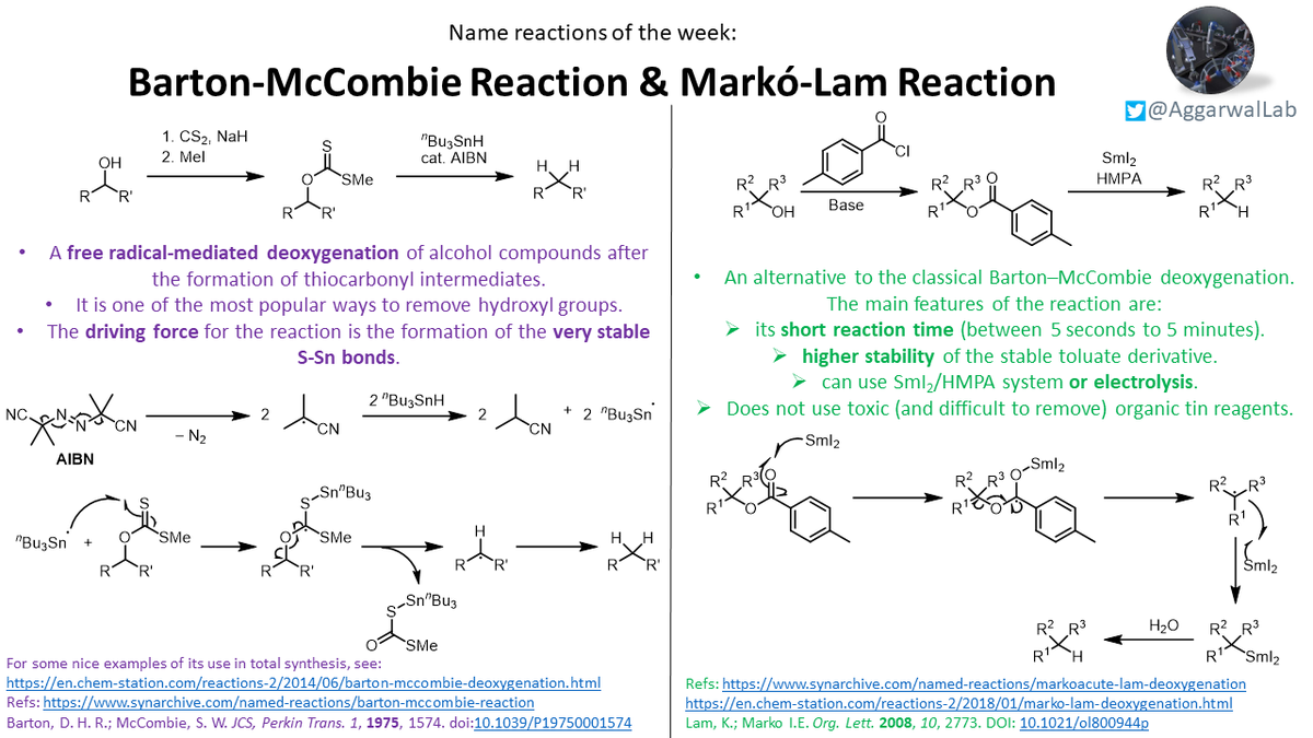 Deoxygenation methods, including both the Barton-McCombie and Markó-Lam, are our  #NamedReactionoftheWeek: