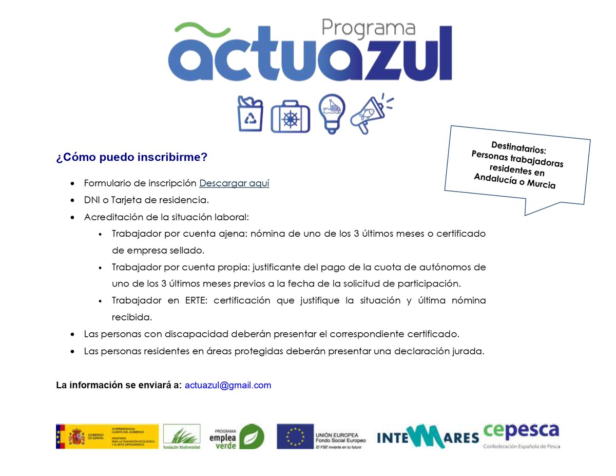 ¿Cómo puedo inscribirme en el Programa Actuazul? 

Para acceder a cualquiera de los #CursosOnline  o asesoramientos de nuestro programa debes enviar la siguiente documentación a nuestro correo actuazul@gmail.com

Descarga la solicitud aquí ⬇️
drive.google.com/file/d/1PZdng9…