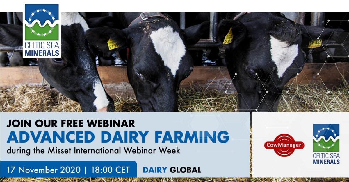 🐄 Save the Date: November 17 &amp; subscribe 🐄
<a href="/DairyGlobal/">DairyGlobal</a> presents #webinar Advanced #DairyFarming .
Dr Enda Neville, dairy scientist <a href="/celticseamins/">Celtic Sea Minerals</a>, will talk about new nutritional strategies powered by science.

⏰ November 17, 18:00h CET
🖊️ get.dairyglobal.net/international-…

#teamdairy
