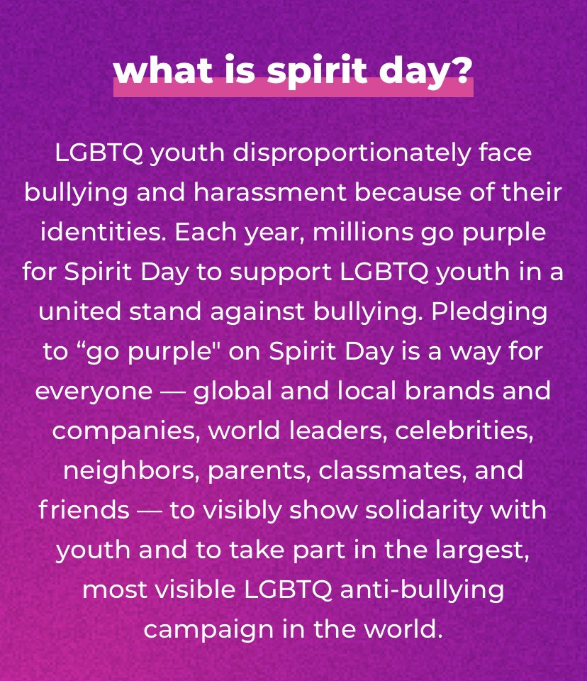 Today, and every day, we take a stand against bullying in our schools and show support for our LGBTQ+ students. Together we strive to make schools a safe and positive environment for all students #SpiritDay #SchoolPsychProud #PascoProud #schoolpsychologists