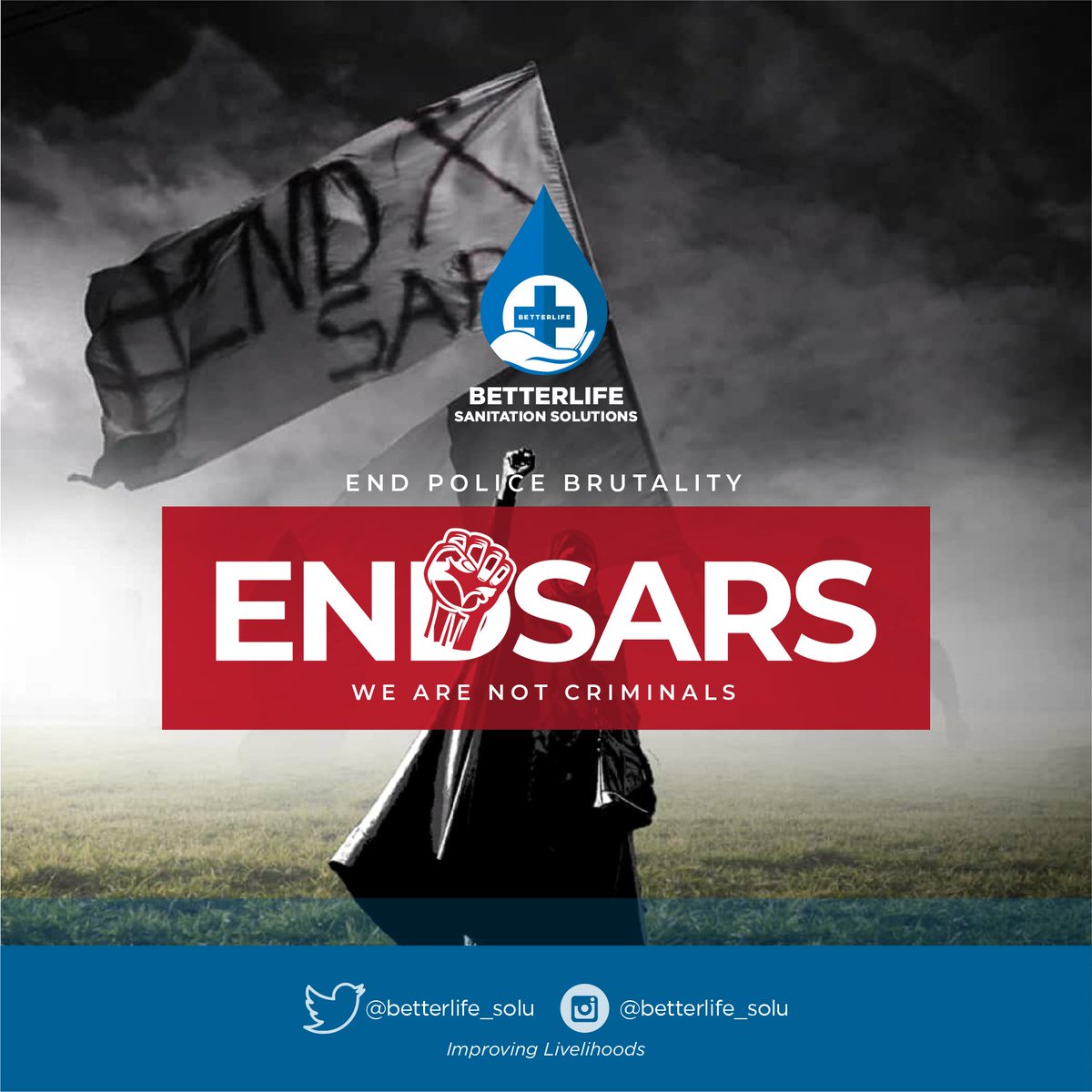 betterlife_solu's tweet photo. We say NO to Police Brutality, Extortion and Extrajudicial Killings.

We ask that Justice be served for the innocent lives that have been lost.

#EndSARS #EndSWAT #EndPoliceBrutalityinNigeria #5For5 #ReformPoliceNG https://t.co/IsCBZTH3C4