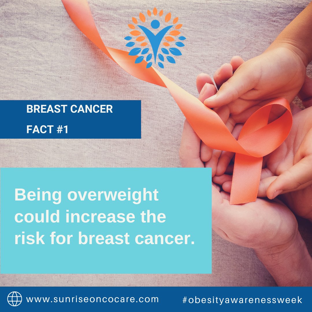 SunriseOncoCare's tweet photo. Excess weight can lead to changes in body like causing inflammation and effecting the levels of insulin. All these changes could cause development of breast cancer. Talk to your doctor about the right ways to adopt to achieve healthy weight. #obesityawarenessweek #sunriseoncocare https://t.co/soqOPYrHxb