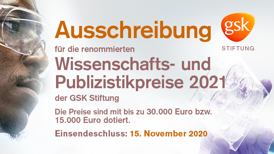 Anzeige: Autor*innen und Wissenschaftler*innen können sich noch bis zum 15. November 2020  für die renommierten Wissenschafts- und Publizistikpreise der GSK Stiftung bewerben. Alle Infos auf: gsk-stiftung.de/ausschreibung-…