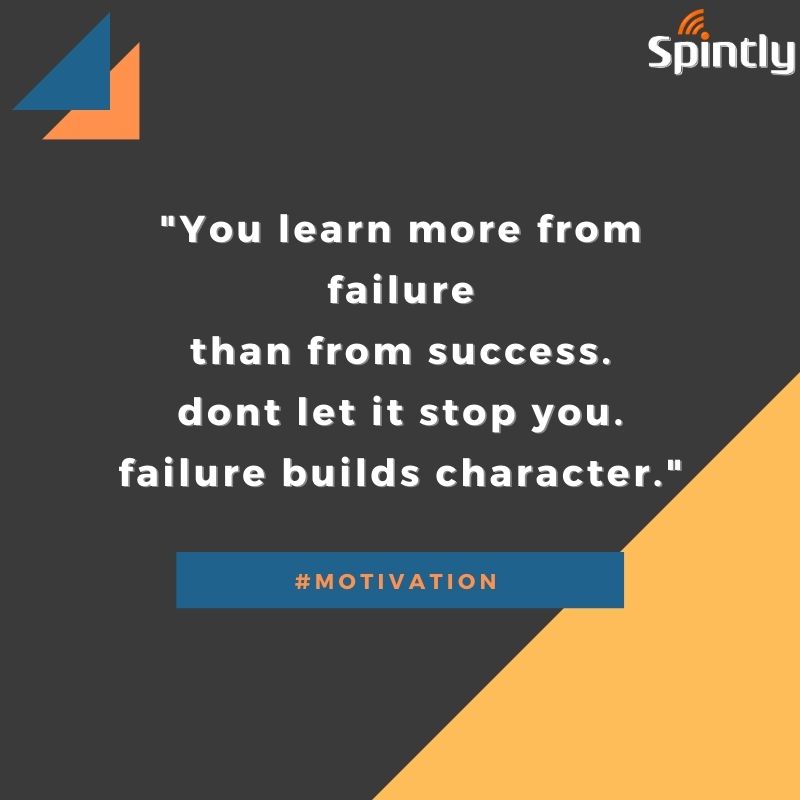 Spintly2's tweet photo. You learn more from failures than from success, don't let it stop you. Failure builds character.

#motivation #inspirationalquotes #startuplife #startupideas #failuresarelessons #successmindset https://t.co/eKVrrCDX5k