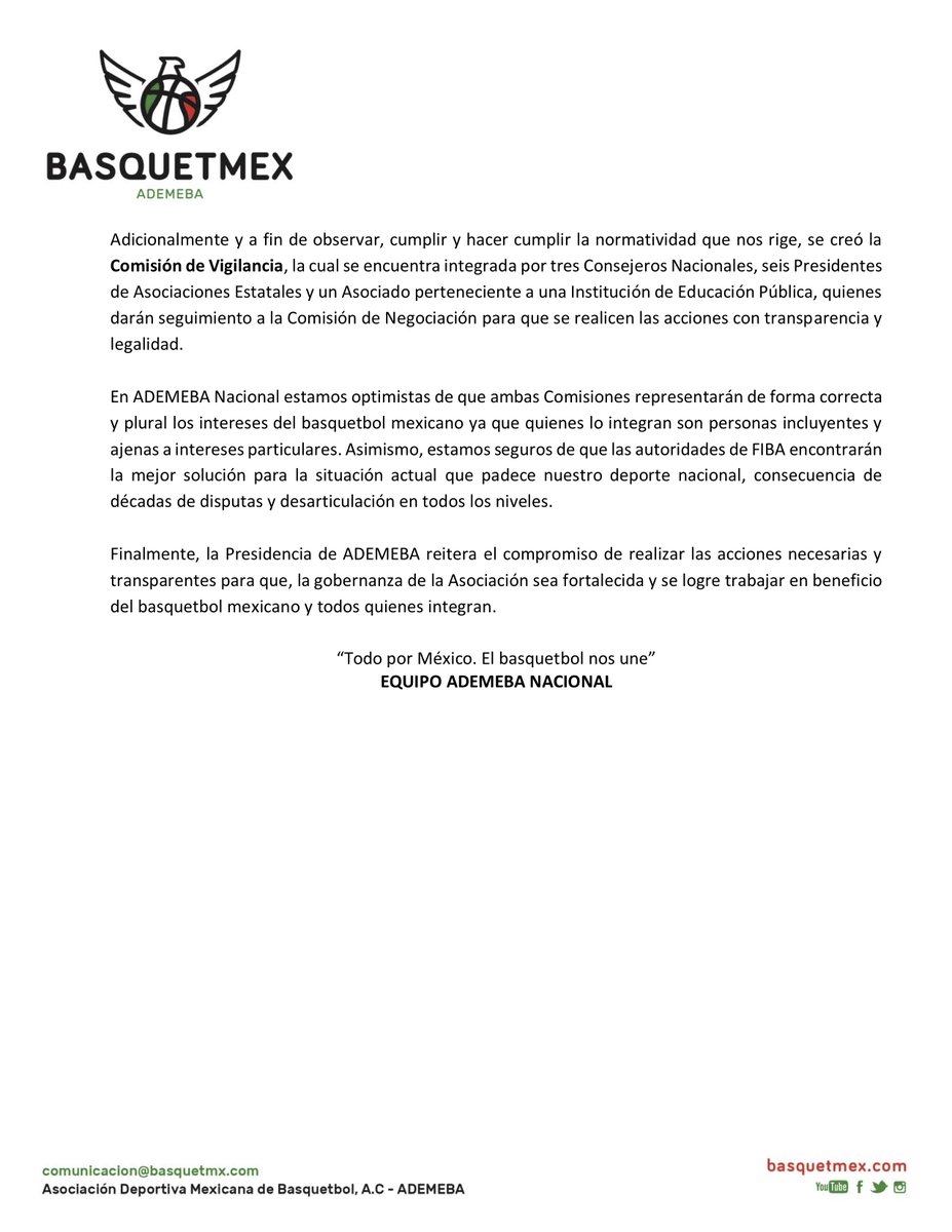 basquetmex's tweet photo. Comunicado de prensa - Comisión de negociación con FIBA https://t.co/J8nluk46eR