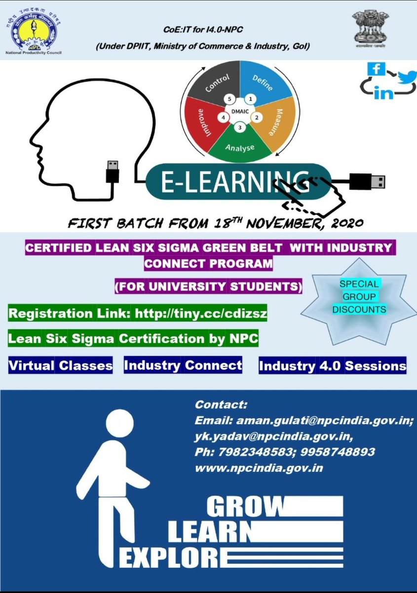Dear Students, Upgrade your career through @NPC_INDIA_GOV Certified Lean #SixSigma #GreenBelt Online Program with add-on of #Industry4.0 Modules and #IndustryConnect
First Batch starting from 18th Nov, 2020. Register Here https://t.co/dlUYOtFmgE https://t.co/HvAFXY9vWr