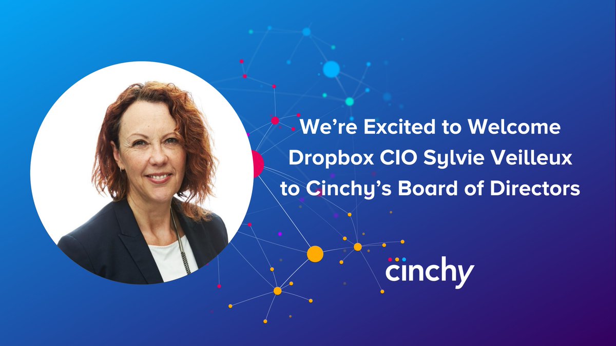 itscinchy's tweet photo. We're excited to share that Dropbox CIO Sylvie Veilleux has joined Cinchy's board of directors.

https://t.co/NL2dewoMV4 https://t.co/VyQJKaVpxs