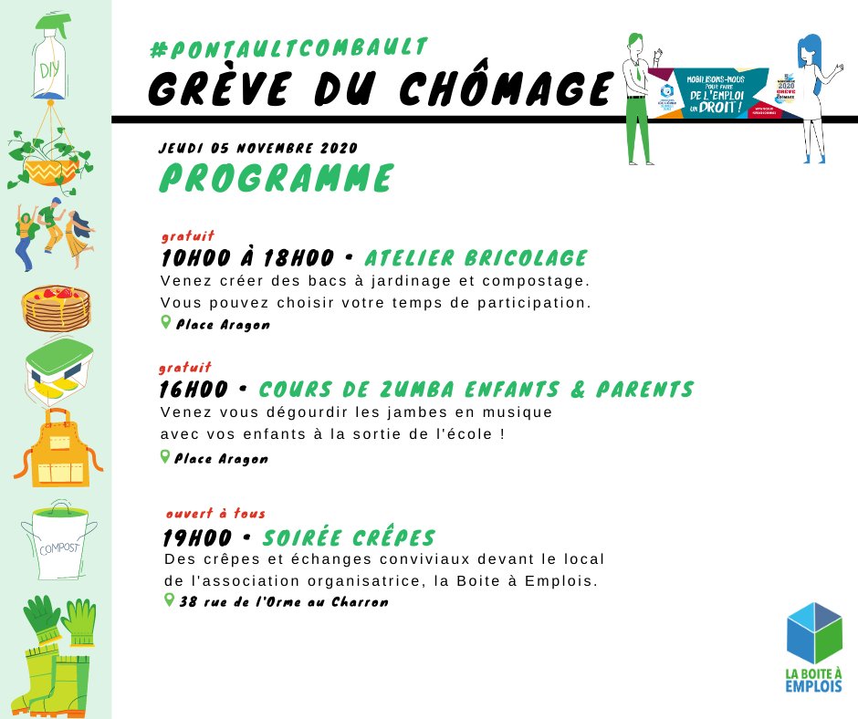 EmploisLa's tweet photo. 🚀Ce Jeudi 5 novembre, c'est la grève du chômage ! L'équipe de #PontaultCombault qui porte le projet #TZCLD pour la ville, vous propose des activités ludiques, gratuites et respectueuses des consignes sanitaires en cours. Inscrivez-vous ici 👉https://t.co/t3m6y3IKsq @PontaultCblt https://t.co/7U6QbVatct