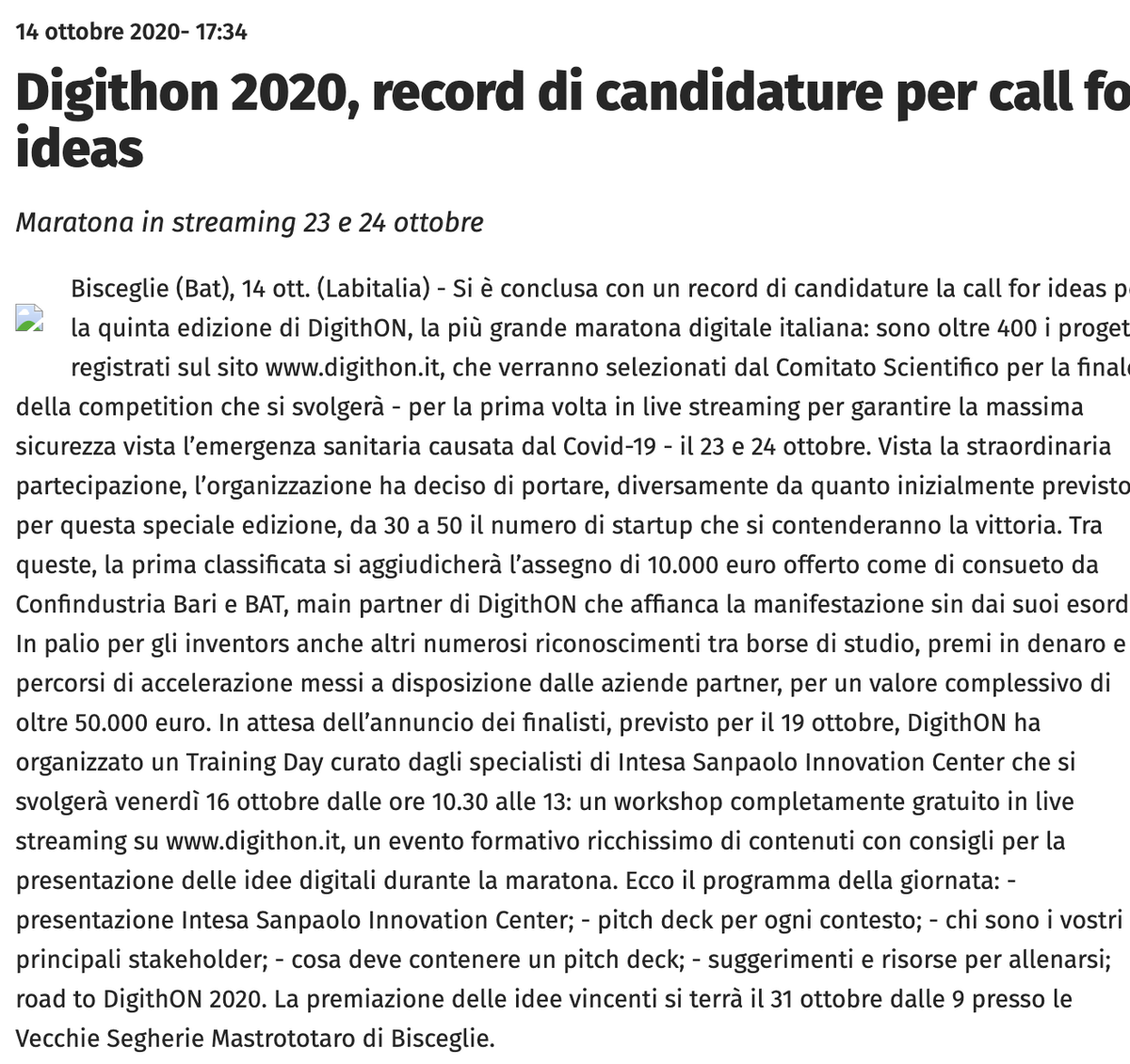 digith_on's tweet image. "Si è conclusa con un record di candidature la quinta edizione di DigithON" è quanto si legge sul quotidiano digitale "affaritaliani.it". 👇🏻👇🏻

affaritaliani.it/lavoro/notizia…

#roadtoDigithON🚀