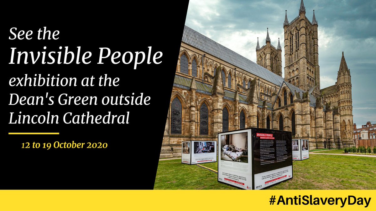 WestLindseyDC's tweet photo. Do you think you would recognise the signs of someone being exploited? 

See the powerful Invisible People exhibition in the Dean's Green outside Lincoln Cathedral this weekend! You can also visit a special service on modern slavery this Sunday at 9.30am

https://t.co/0t1bLNA4yl https://t.co/tigsokKkPd