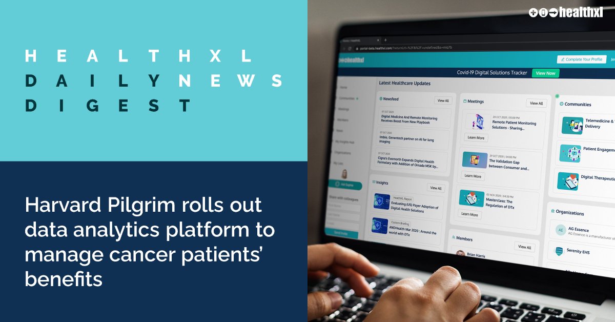 Today's top news headline from HealthXL's Daily Digest: Harvard Pilgrim rolls out data analytics platform to manage cancer patients' benefits. Follow the link to find out more https://t.co/5P86sUfgKG
#MedicalNews #DigitalHealth #HarvardPilgrim https://t.co/Q6QTGmvuHE