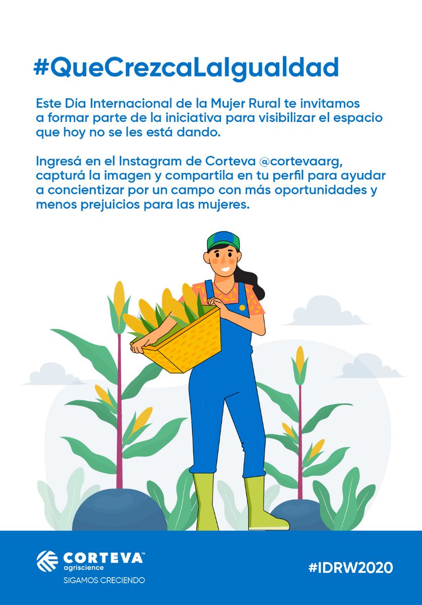 axel_labourt's tweet photo. Ellas son una parte indispensable de la agricultura, pero siguen buscando un espacio con igualdad de oportunidades y libre de prejuicios 
En el Día Internacional de la Mujer Rural, desde Corteva queremos darle visibilidad a esta necesidad 
#IDRW2020 #QueCrezcaLaIgualdad https://t.co/0aNb4jOI0R