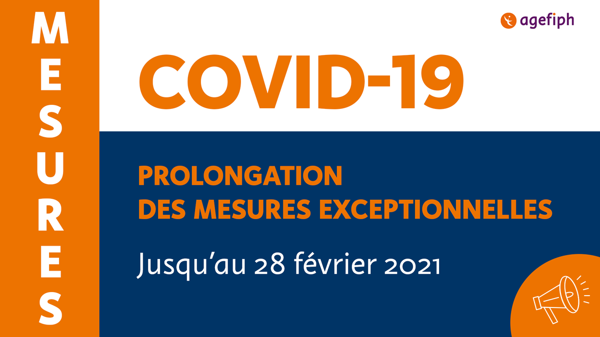 Agefiph_'s tweet photo. - MESURES EXCEPTIONNELLES 💬 PROLONGATIONS -

#Covid19 : l'Agefiph prolonge ses mesures exceptionnelles jusqu'au 28 février 2021.

📌  https://t.co/JKy0Mdfrlp https://t.co/YU751GzGQ9
