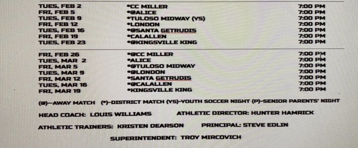 2020/21 Soccer schedule!!!