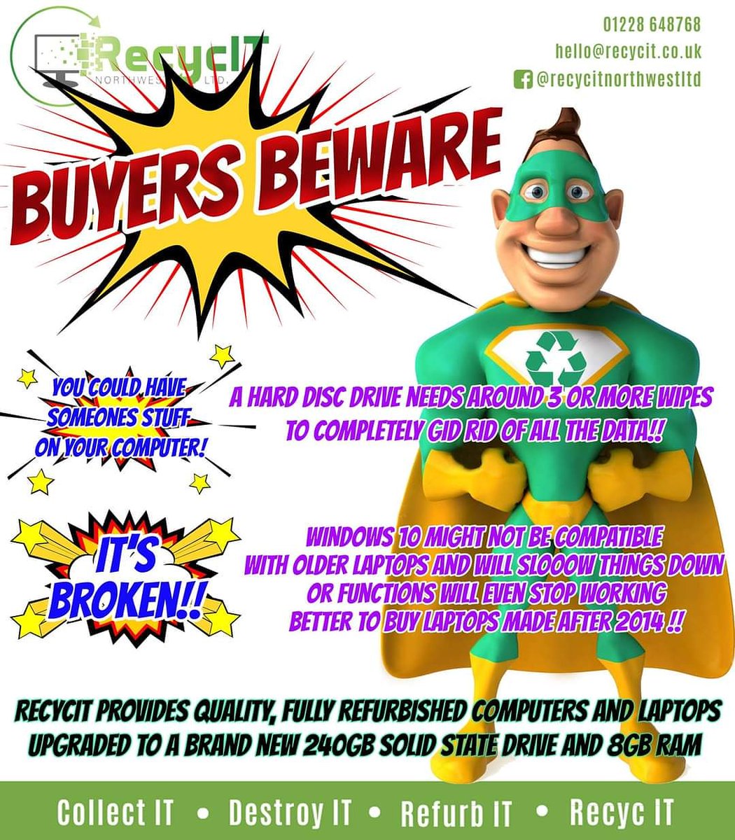 SAY NO!! TO OLD BARGAIN BASEMENT TECH! OR RISK.....SOFTWARE IMCOMPATIBILITY!!    MISSING HARDWARE DRIVERS!!
PREVIOUS OWNERS PERSONAL DATA STILL ON HARD DRIVE!!!   
Friends! Insist on only buying post 2014 laptops!

CONTACT US FOR MORE INFORMATION 😊