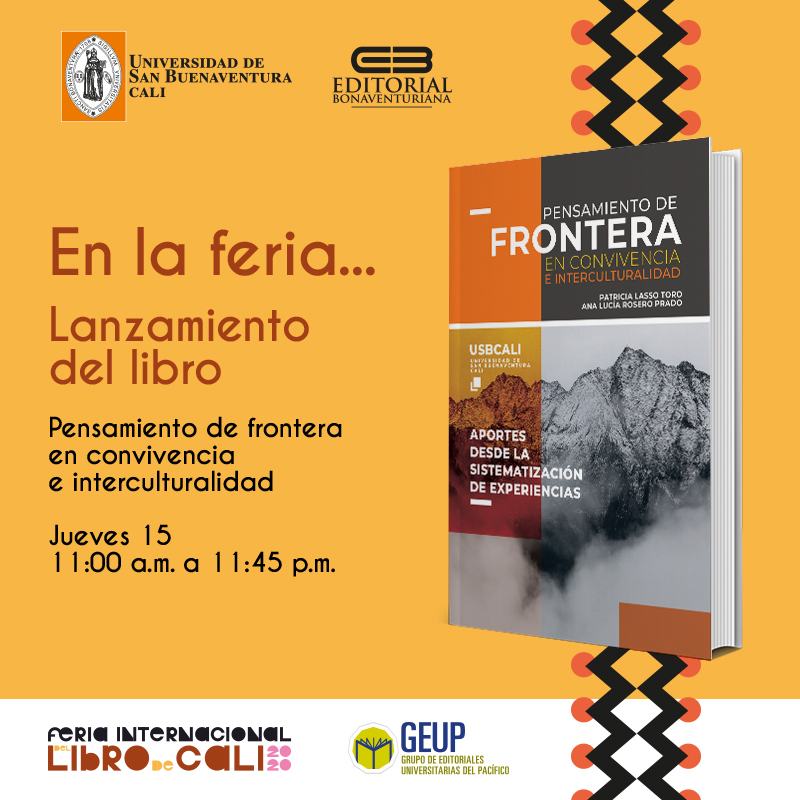 EditBonaventuri's tweet photo. Prográmate con la @CaliFeriaLibro y los lanzamientos de la editorial 📕📗📘
📘 Pensamiento de frontera en convivencia e interculturalidad
📆 Jueves, 15 de octubre
⏰11:00 a 11:45 am
Sigue el lanzamiento en ➡️ https://t.co/QWiOxvwyzn
#LibrosUSB #filcali https://t.co/mXnZ6Hm7Wa