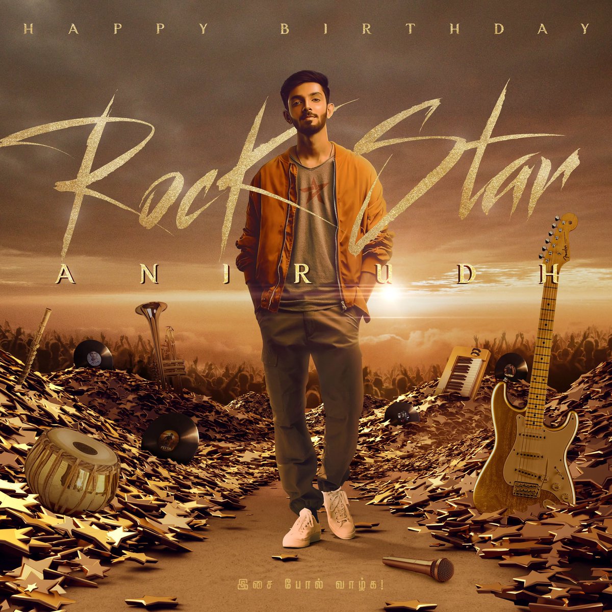 We’re now a few hours away from THE DAY. Let’s all stay united by to changing our DPs to the one below. Continue sharing our tweets to spread the word! 🥳🎉 #HBDRockstarAnirudh