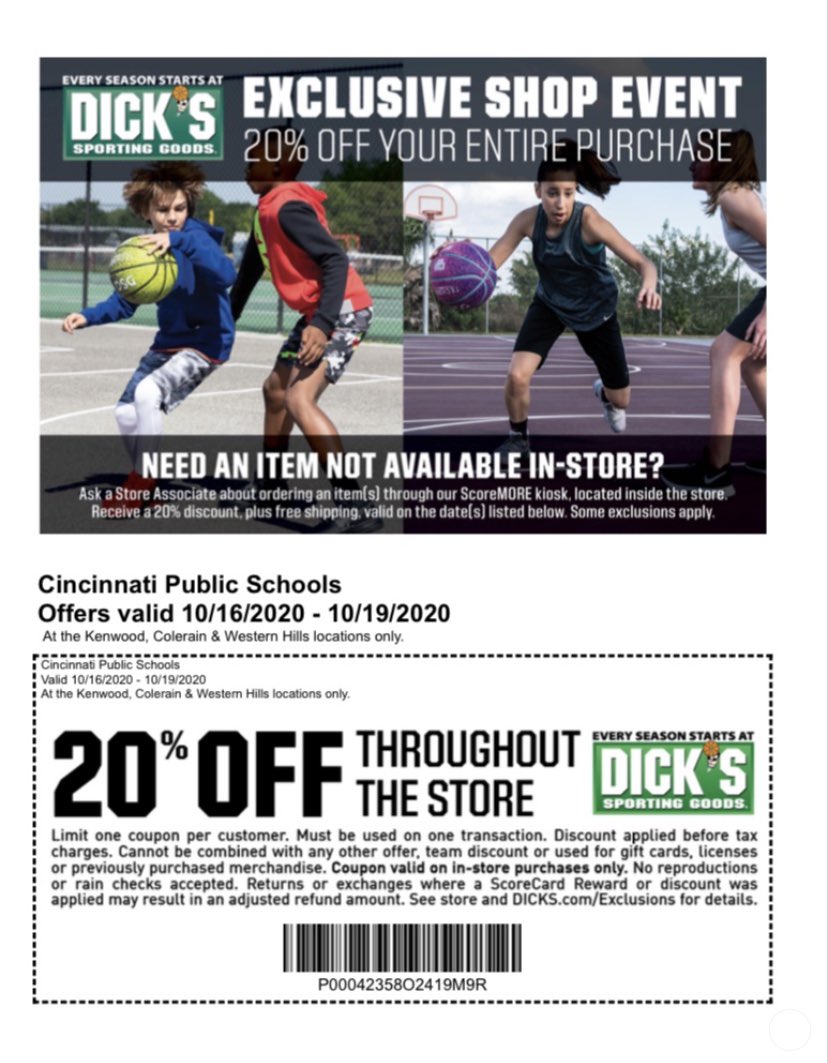 Don’t forget starting tomorrow opportunity to get 20% off at @DICKS !! Check the coupon for more information!