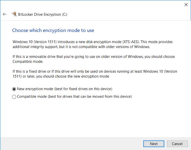 mak_security's tweet photo. 4-قم باختيار “Encrypt entire drive,” لتشفير البارتشن بالكامل وهو الخيار الأكثر أماناً على ملفاتك بدلاً من تشفير المساحة المستخدمة فقط.
5-قم باختيار “New encryption mode” أو قم بتحديد الخيار الثاني اذا كنت تنوي استخدام الهارد ديسك مع أنظمة ويندوز سابقة وقديمة compatible mode. https://t.co/k7NV1ZRlxF