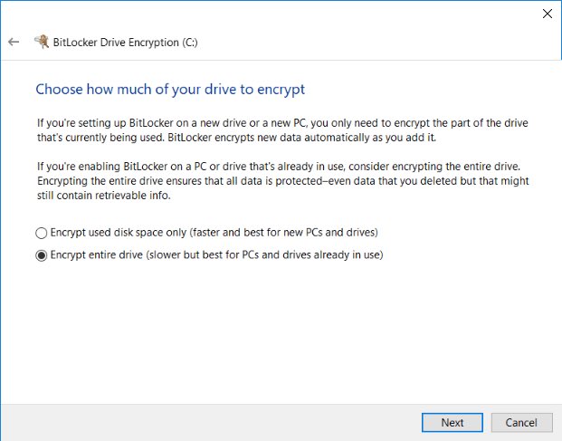 mak_security's tweet photo. 4-قم باختيار “Encrypt entire drive,” لتشفير البارتشن بالكامل وهو الخيار الأكثر أماناً على ملفاتك بدلاً من تشفير المساحة المستخدمة فقط.
5-قم باختيار “New encryption mode” أو قم بتحديد الخيار الثاني اذا كنت تنوي استخدام الهارد ديسك مع أنظمة ويندوز سابقة وقديمة compatible mode. https://t.co/k7NV1ZRlxF
