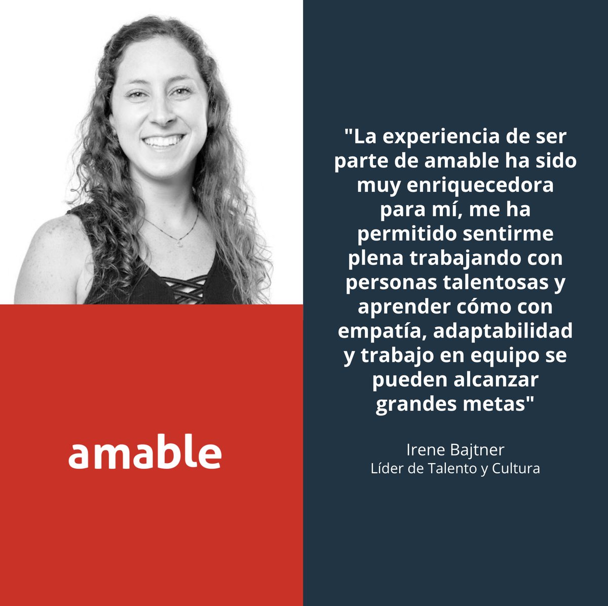 amable_'s tweet photo. Irene Bajtner, líder de Talento y Cultura, nos cuenta sobre la experiencia de pertenecer a amable. 
#amablelatam #amableperu #talentoycultura https://t.co/CbqJssOPvh